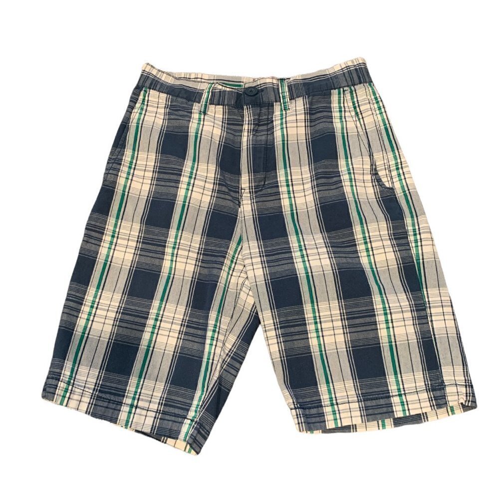 Fission Plaid Bermuda Shorts Sz 28‎ Blue Green White Cotton #24C